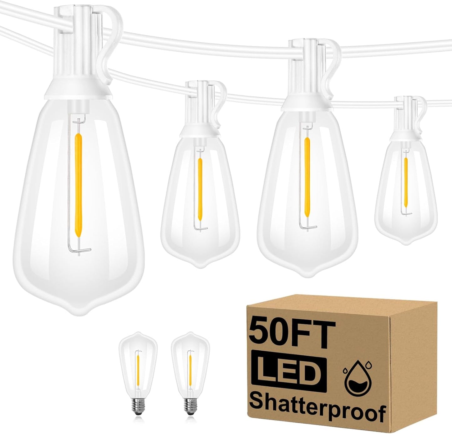 50FT Outdoor String Lights with 27 Shatterproof Edison Bulbs