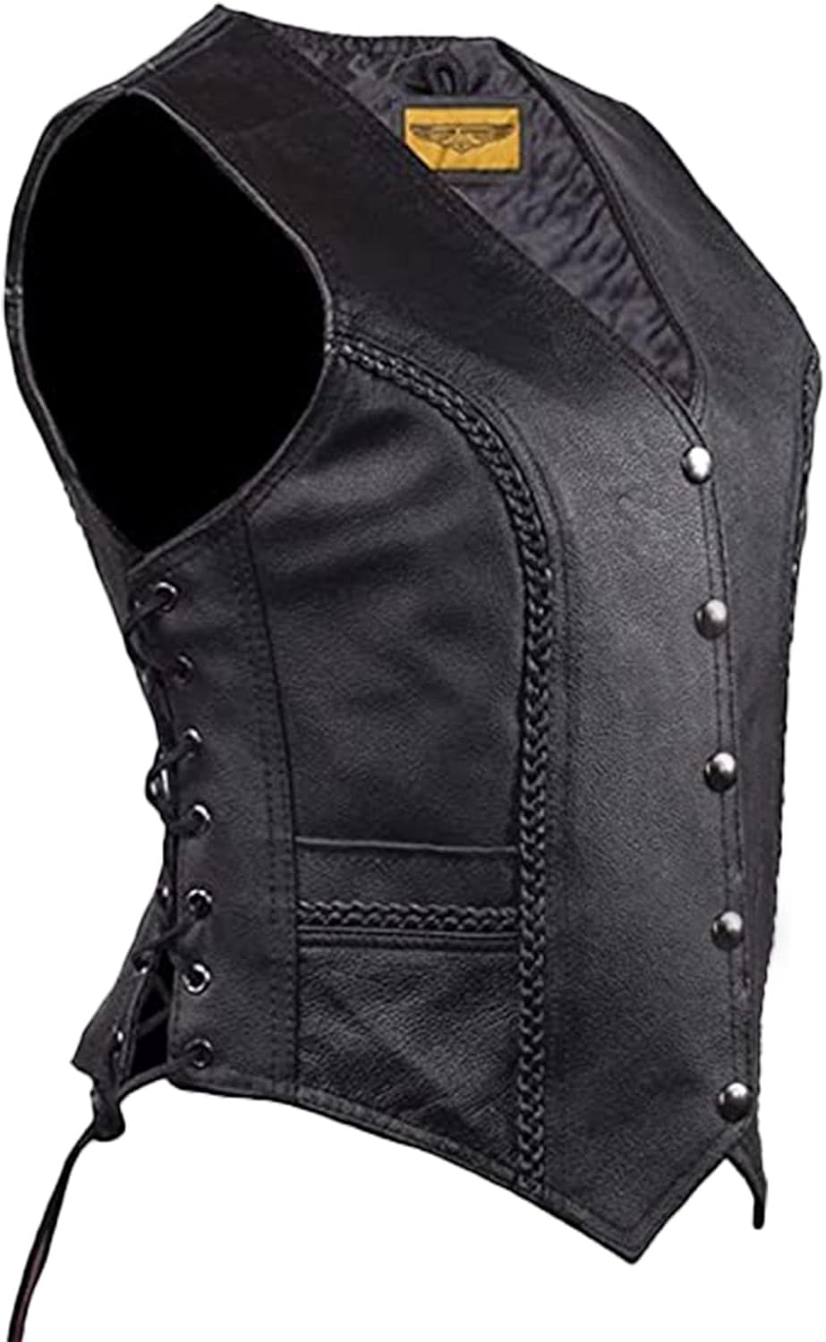 Womens Black Leather Motorcycle Vest with Concealed Carry Pockets