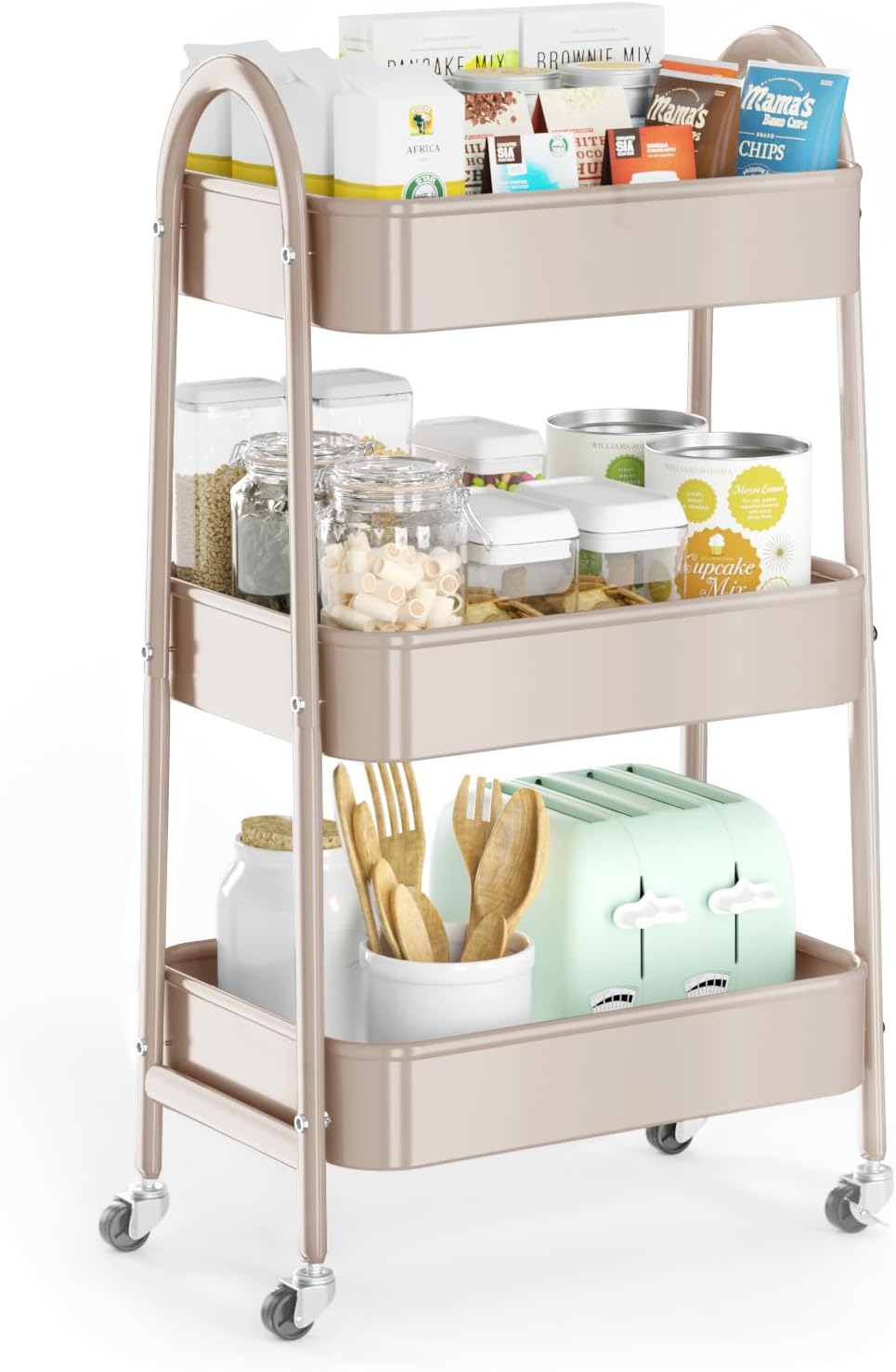 EAGMAK 3 Tier Utility Rolling Cart for Kitchen and Office Use