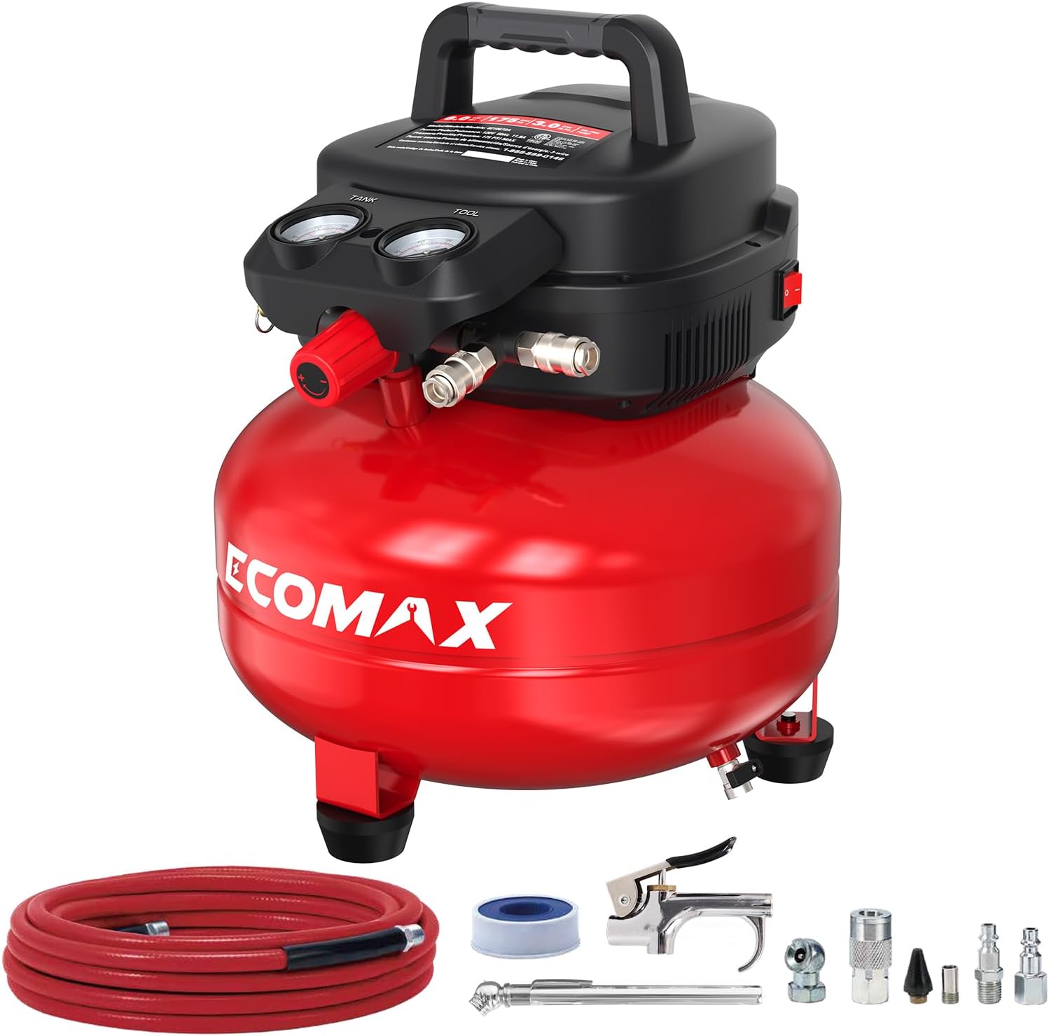 ECOMAX 6 Gal Pancake Air Compressor - 175 PSI, Portable & Oil-Free!
