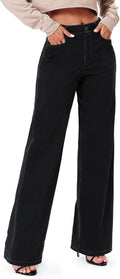 Pull On Wide Leg High Waisted Jeans for Women - Stretchy Baggy Fit