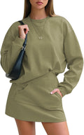 EXLURA Women 2 Piece Cotton Tracksuit Set - Skort & Crewneck