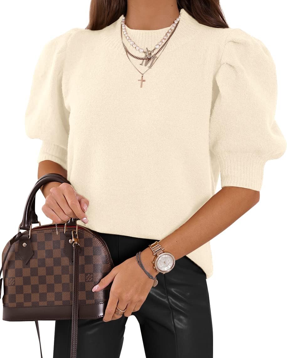 Women's Puff Short Sleeve Sweater Tops for Trendy Casual Style