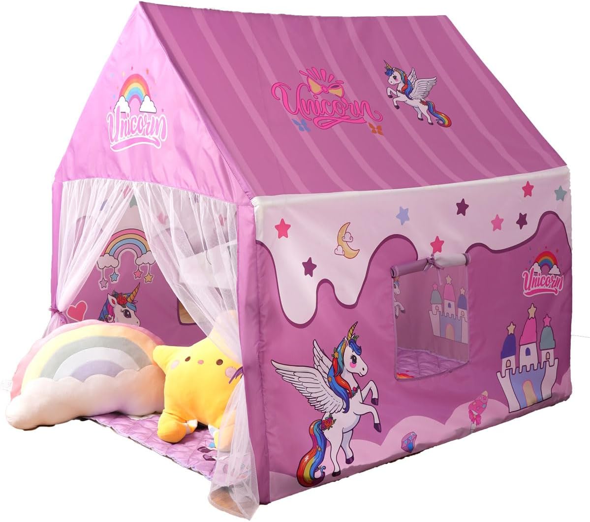 Princess Unicorn Castle Playhouse Tent with LED Lights for Kids