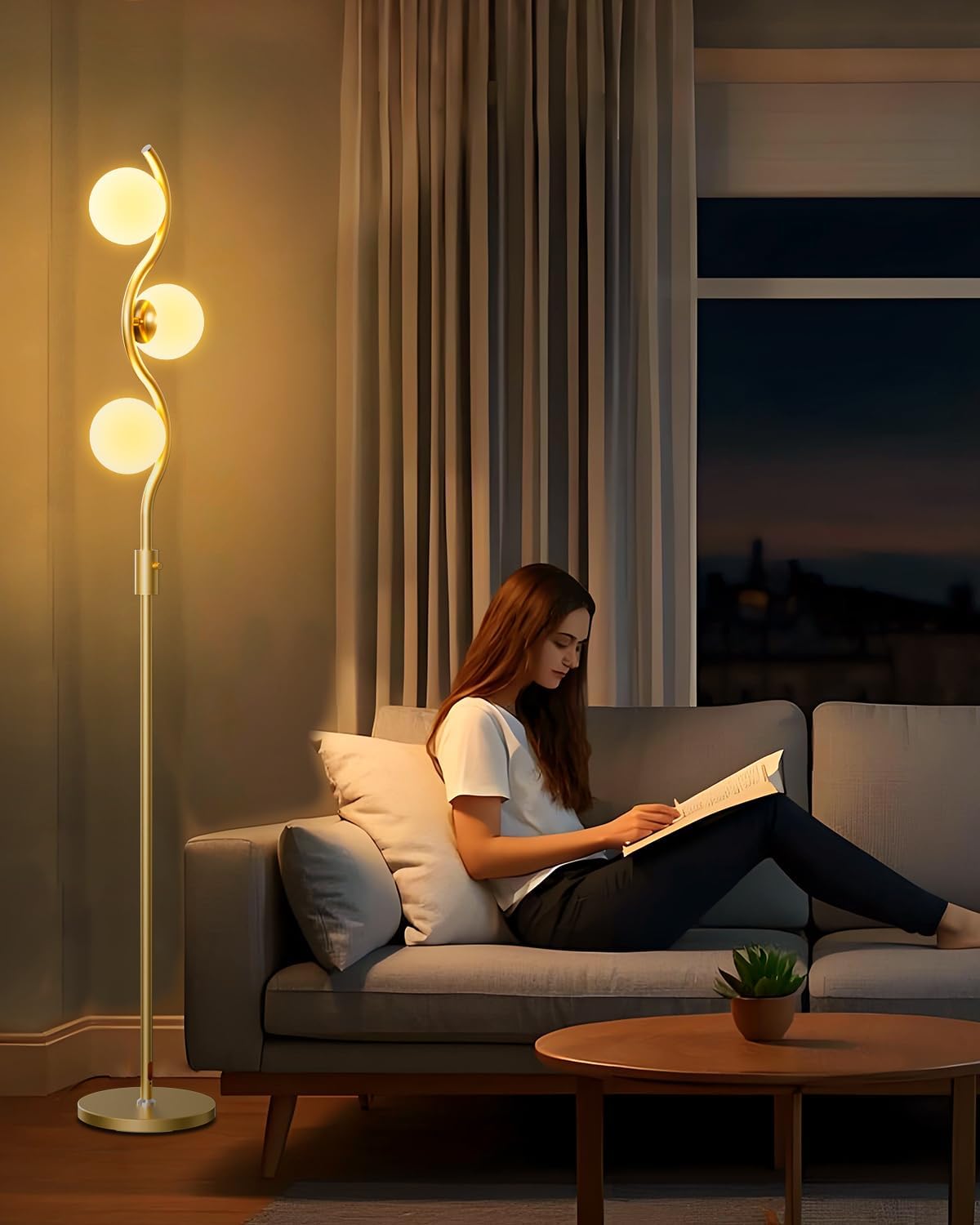 60IN Dimmable Gold Globe Floor Lamp for Modern Home Decor