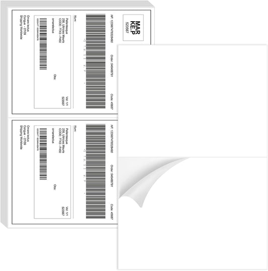 1000 Half Sheet Shipping Labels - Laser & Inkjet Printer Compatible - Permanent Adhesive - BESTIKER