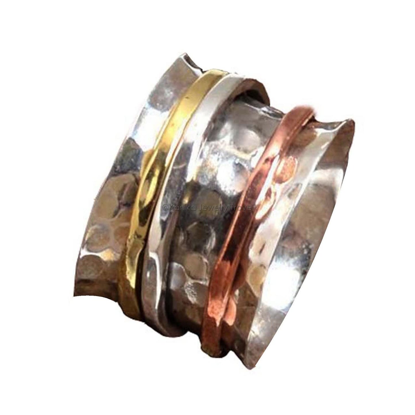 Plain Hammered Spinner Band Rings for Women in 925 Sterling Silver