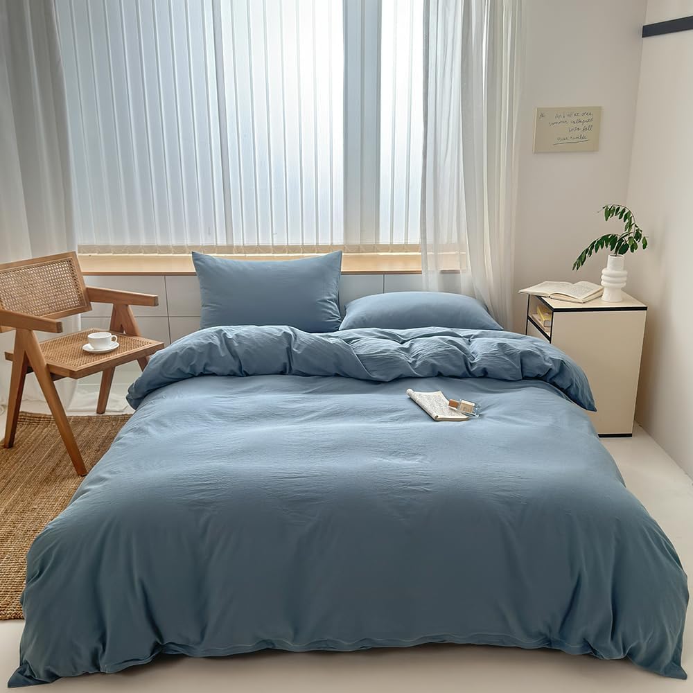 FACE TWO FACE King Size Duvet Cover Set in Deep Gray Blue