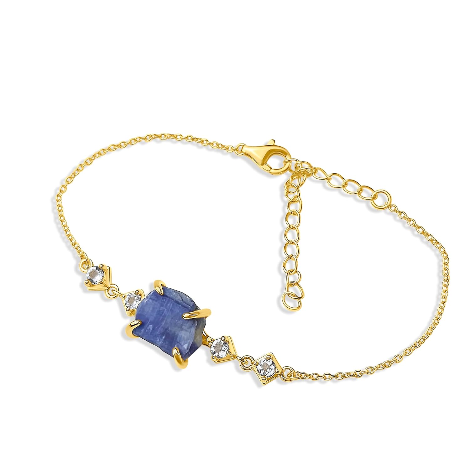Raw Kyanite Bracelet with 925 Sterling Silver and Gold Accents