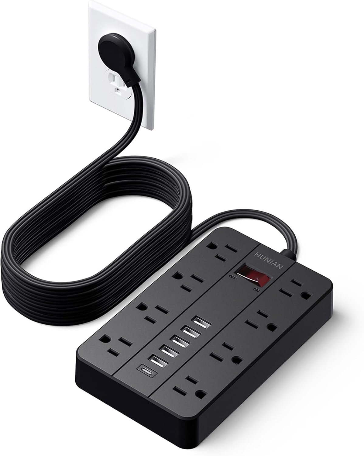 15 Ft Long Extension Cord Power Strip with USB Ports and Outlets