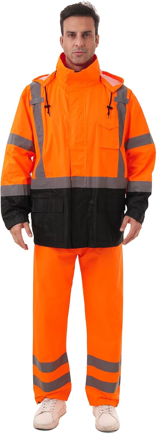 Hi Vis Safety Rain Jacket for Men and Women - Class 3 Waterproof