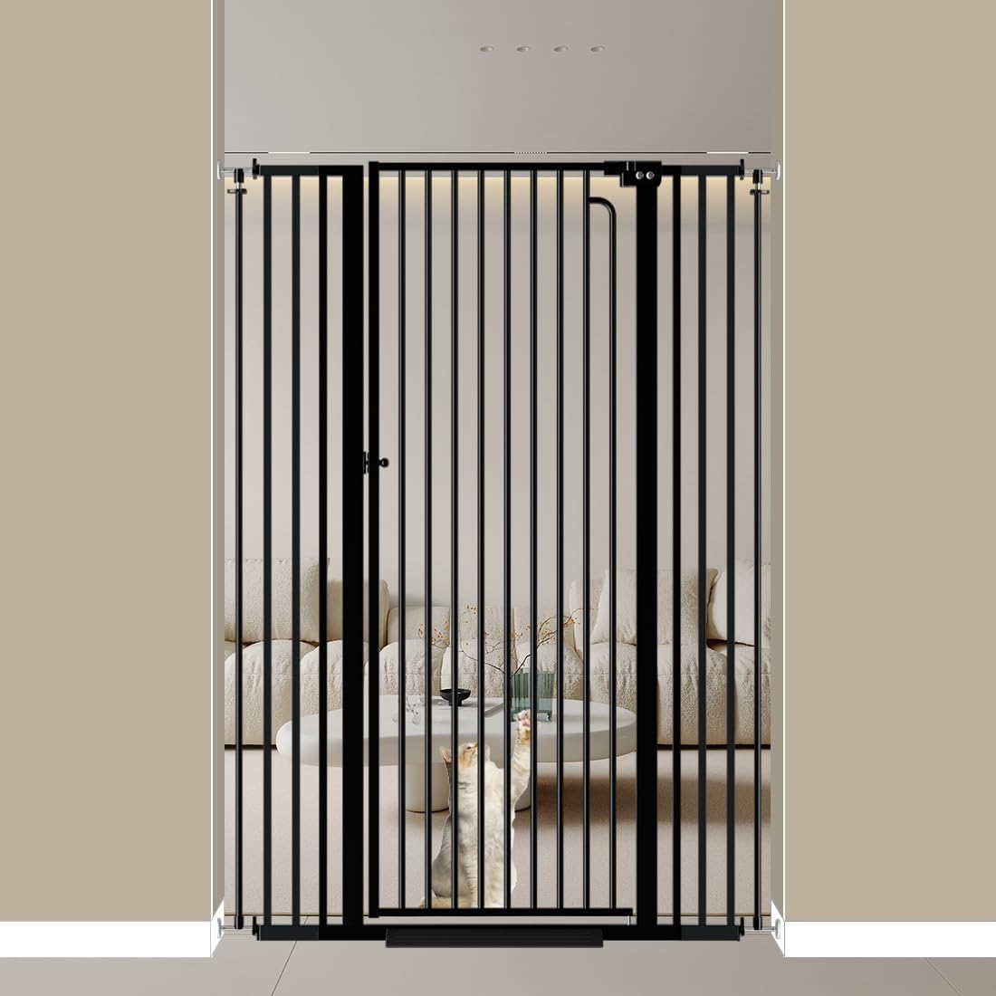 57 Inch Extra Tall Pet Gate with Cat Door for Indoor Use