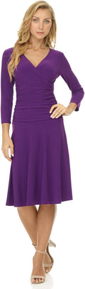 Rekucci Women's Slimming Fit-and-Flare Crossover Dress - 3/4 Sleeve