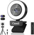 4K Webcam with Light and Remote Control - 3X Zoom & Privacy Cover