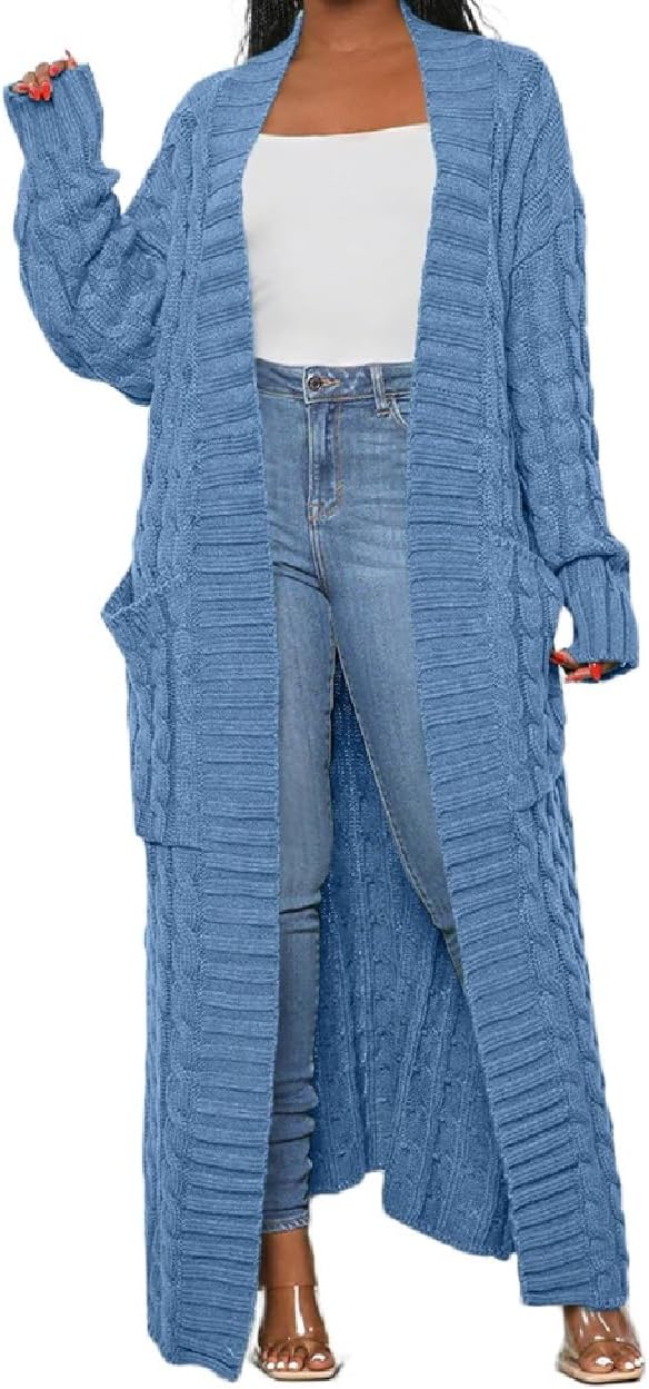 Womens Thin Stylish Cable Knit Dual Extra Long Maxi Cardigan