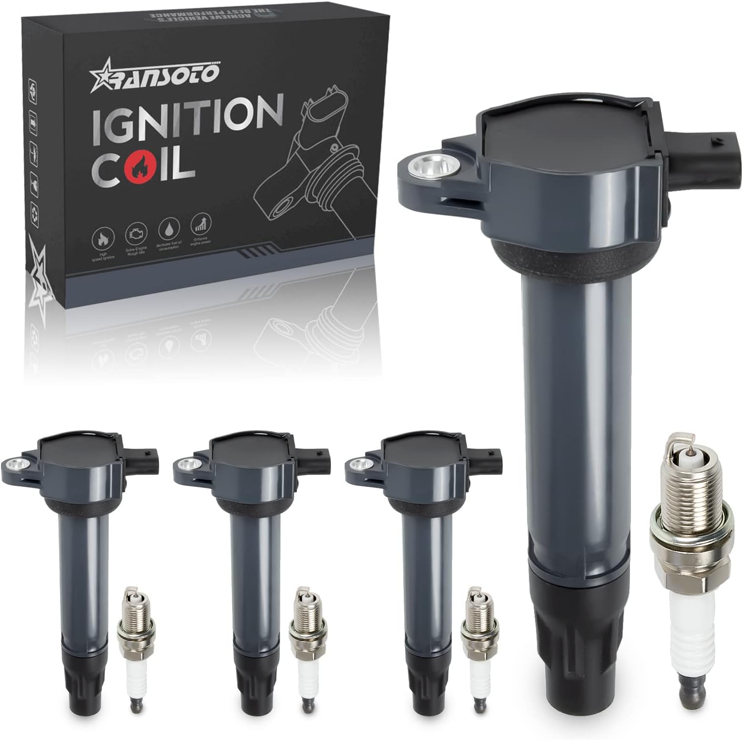 RANSOTO UF557 Ignition Coil Packs & Spark Plugs for Jeep Dodge