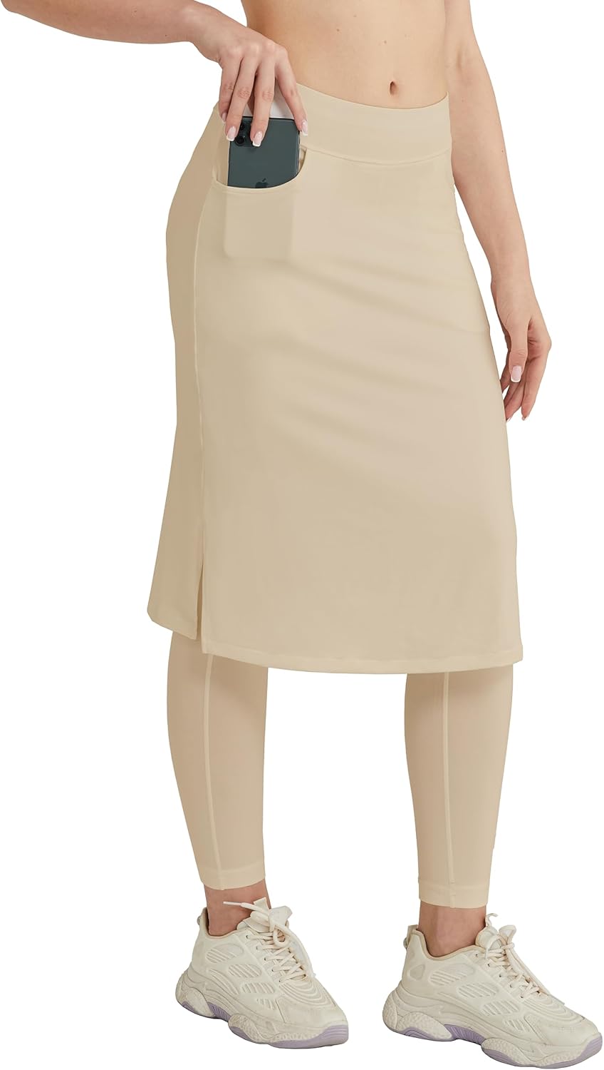 HOKOYI Women's Modest Long Skirt with Attached Leggings for Workouts