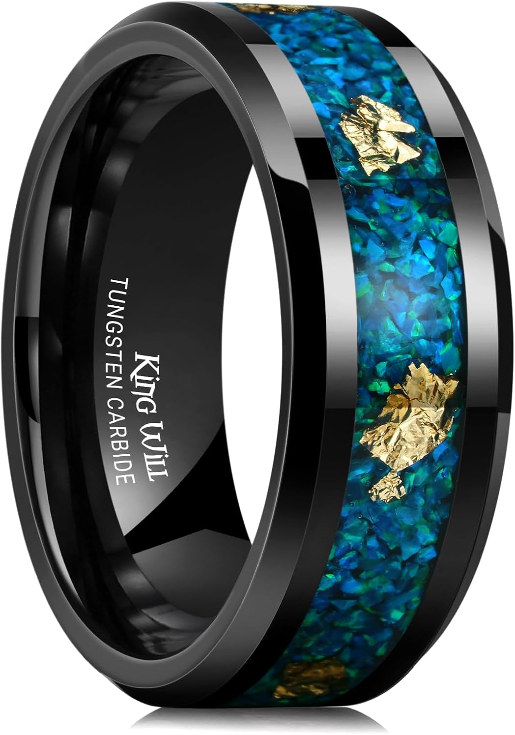 King Will Mens Wedding Band with Foils Inlay, Glowstone Ring