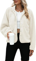 Yanekop Womens Fleece Jacket Fuzzy Sherpa Button-Down Coat