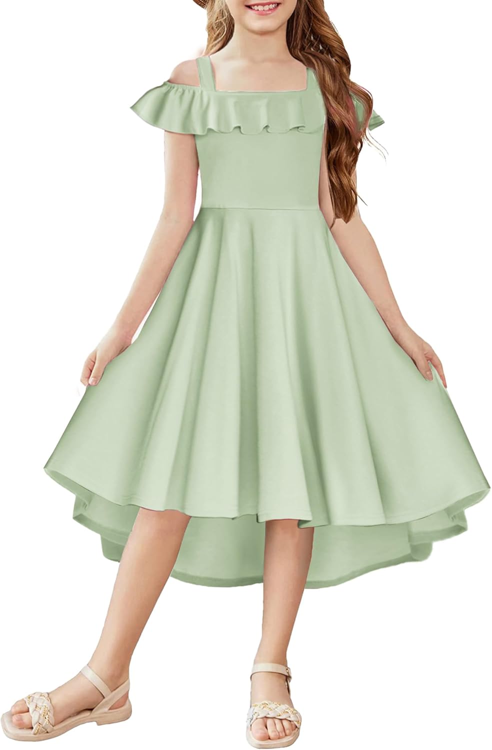 Arshiner Girls Summer Dress Off Shoulder Flutter Sleeve Midi