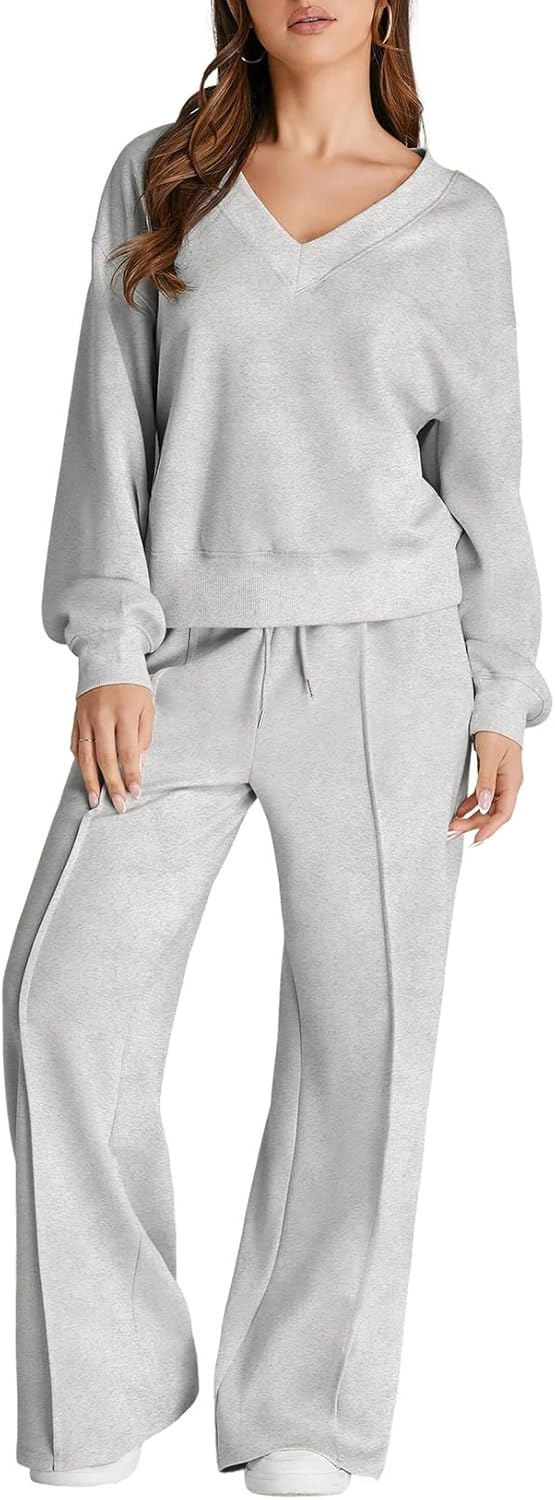 Herseas Women 2 Piece Outfits: Casual V Neck Tracksuit