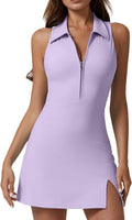 Womens Zip Front Tennis Dress with Built-In Shorts - Pockets