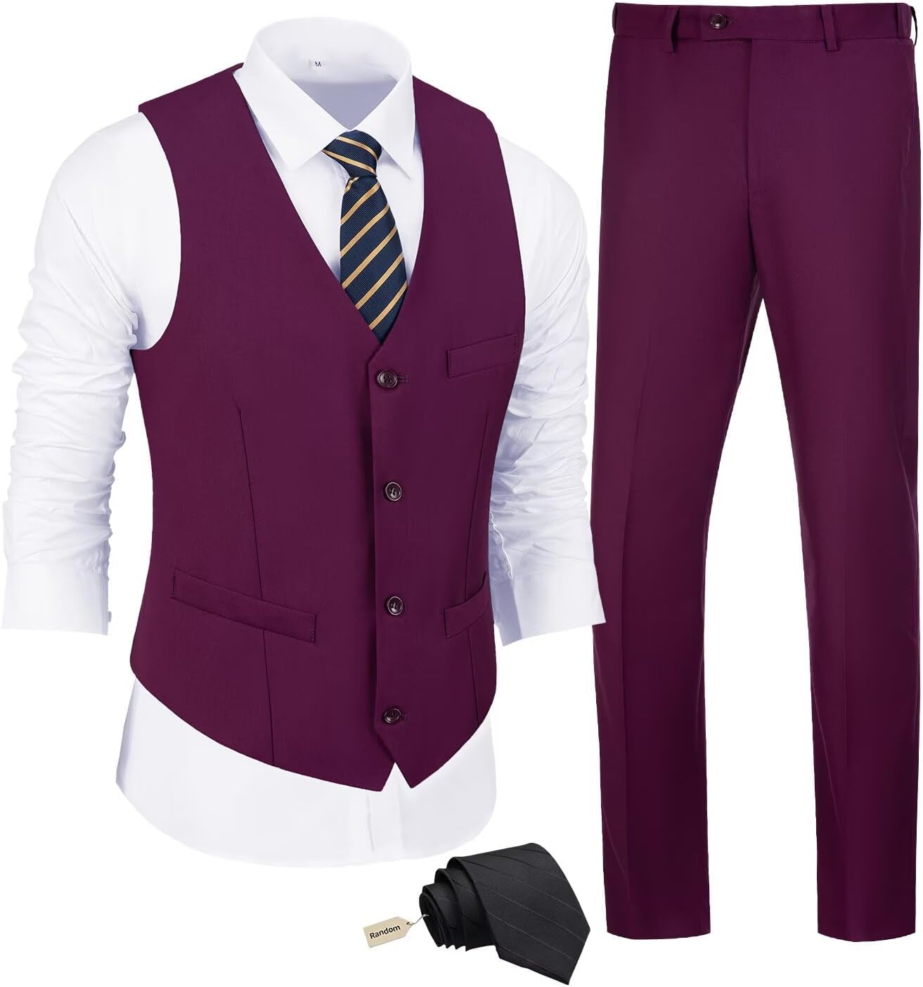 JPF Men's 2 Piece Slim Fit Suit Set with Vest and Tie Included