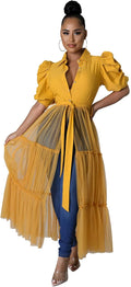 Women Sexy Short Sleeve Bodycon Asymmetrical Ruffle Tunic - Slim Fit