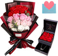 Preserved Red Rose Bouquet with Love Necklace - Gift Box Set for Her
