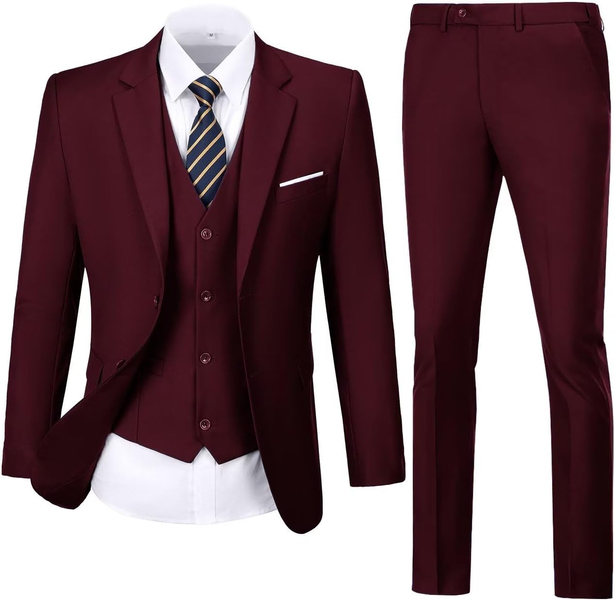 Mens Suit Solid Two Button Slim Fit 3 Piece Set for Weddings