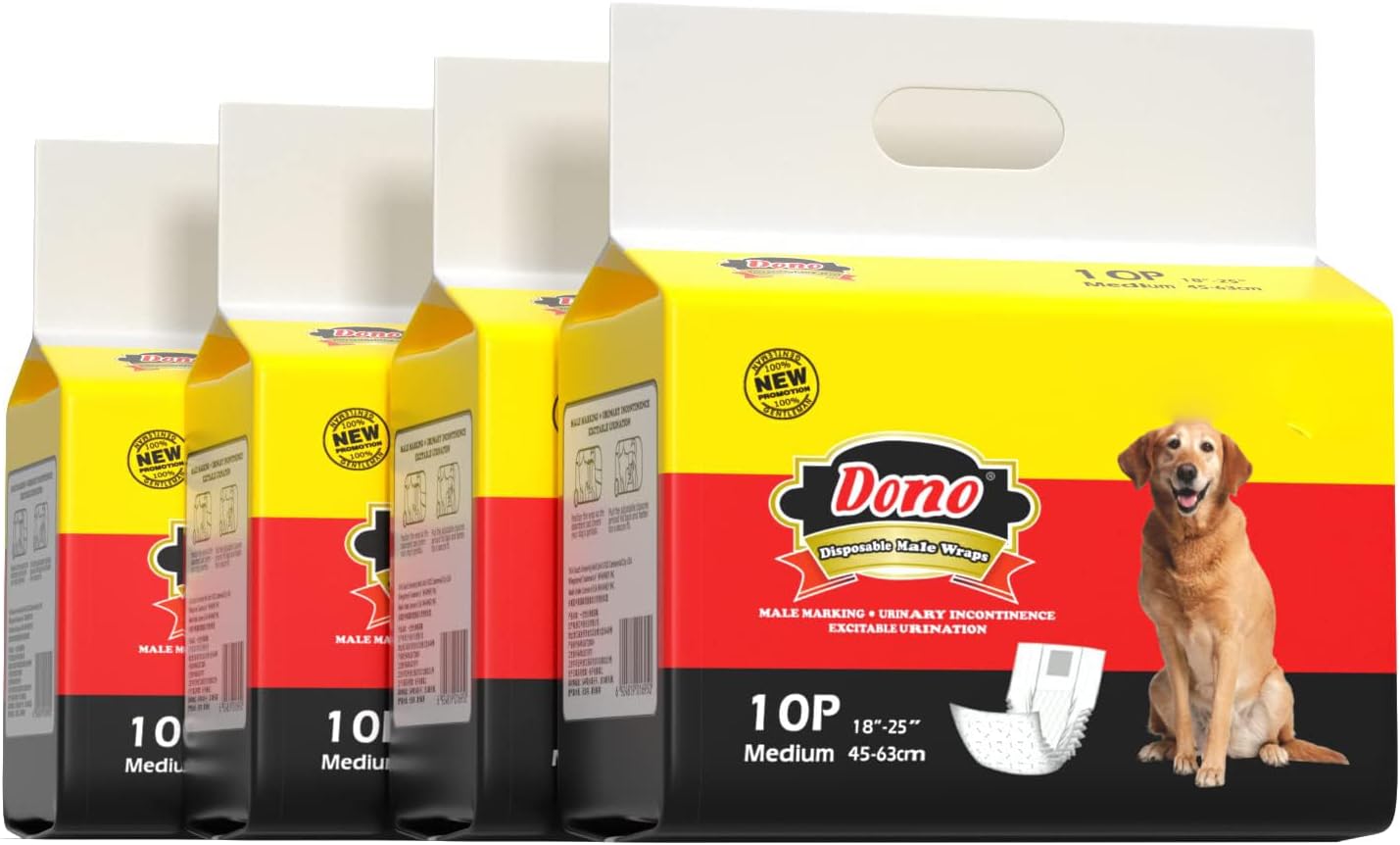 Dono Disposable Dog Diapers - Super Absorbent Wraps with Wetness Indicator, 40pcs - M Size
