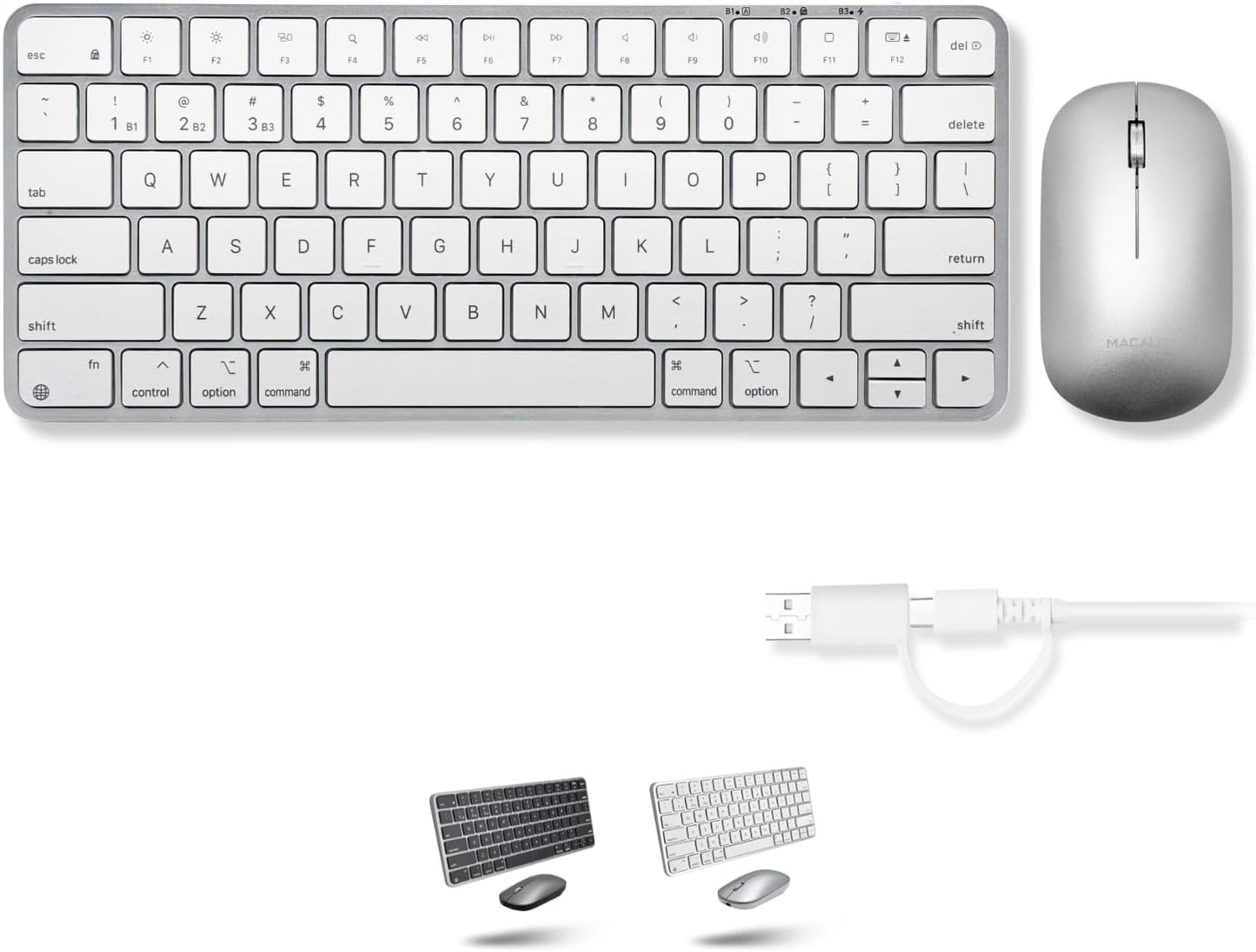 Macally Wireless Keyboard and Mouse Combo for Mac - Dual Mode