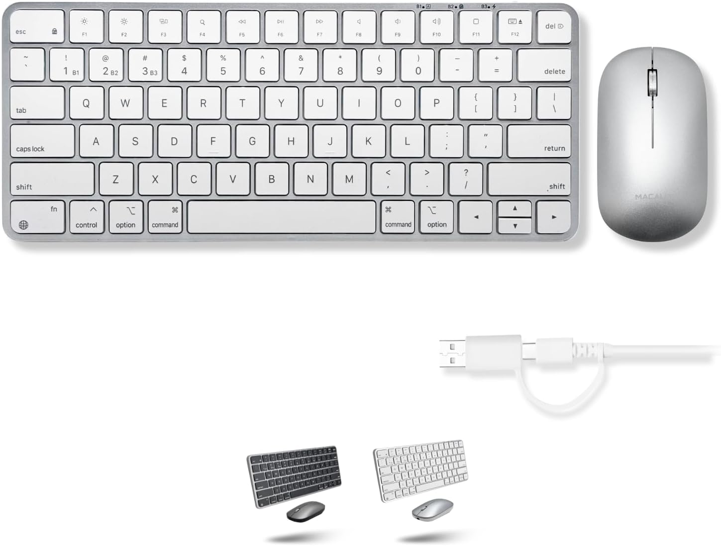 Macally Wireless Keyboard and Mouse Combo for Mac - Dual Mode