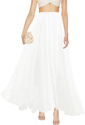 v28 Women Full/Ankle Length Elastic Pleated Retro Maxi Chiffon Long Up