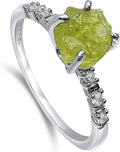 Real Raw Crystal Dainty Ring white Gold Birthstone - Gift (Style 3JRX)