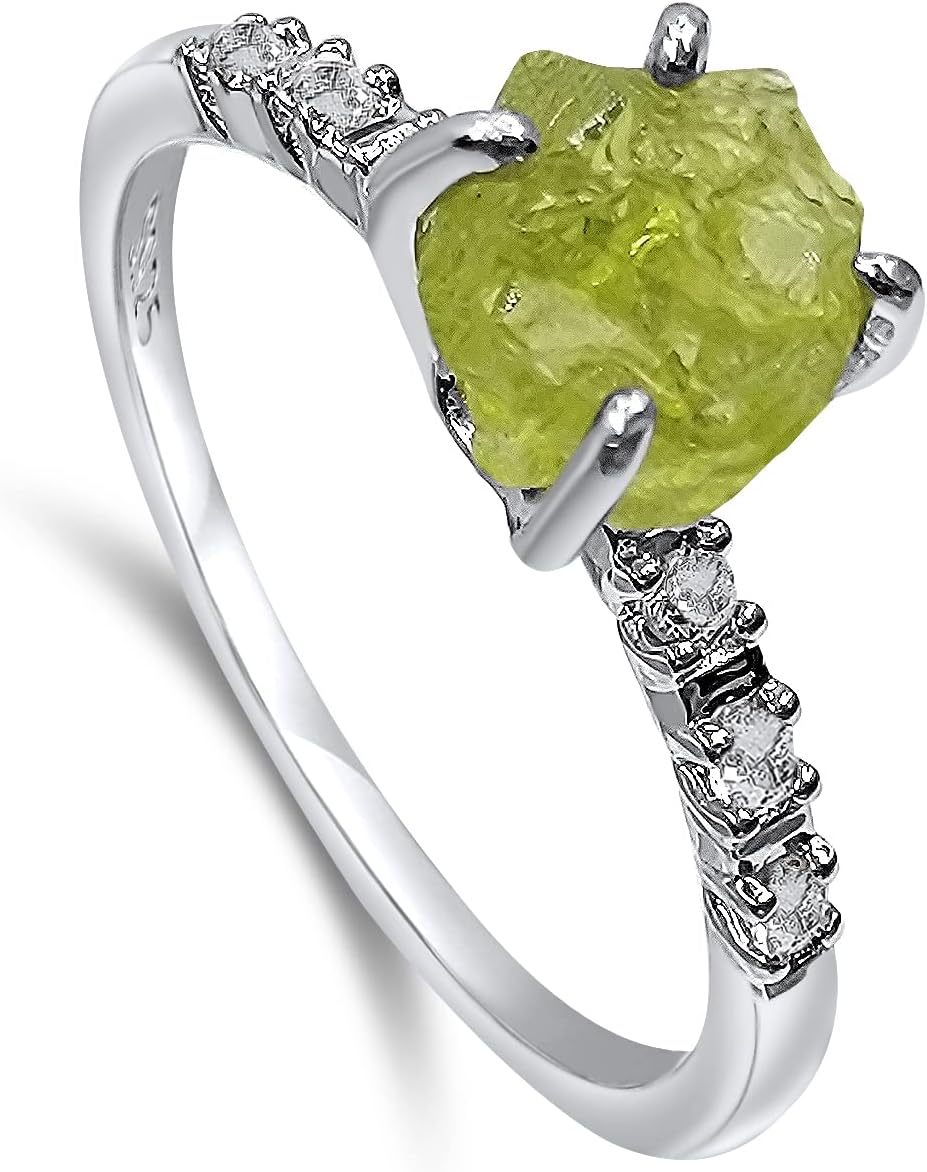 Real Raw Crystal Dainty Ring in White Gold for Birthstone Gifts