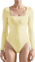 Women Square Neck Long Sleeve Bodysuit - Soft Double Lined Fit