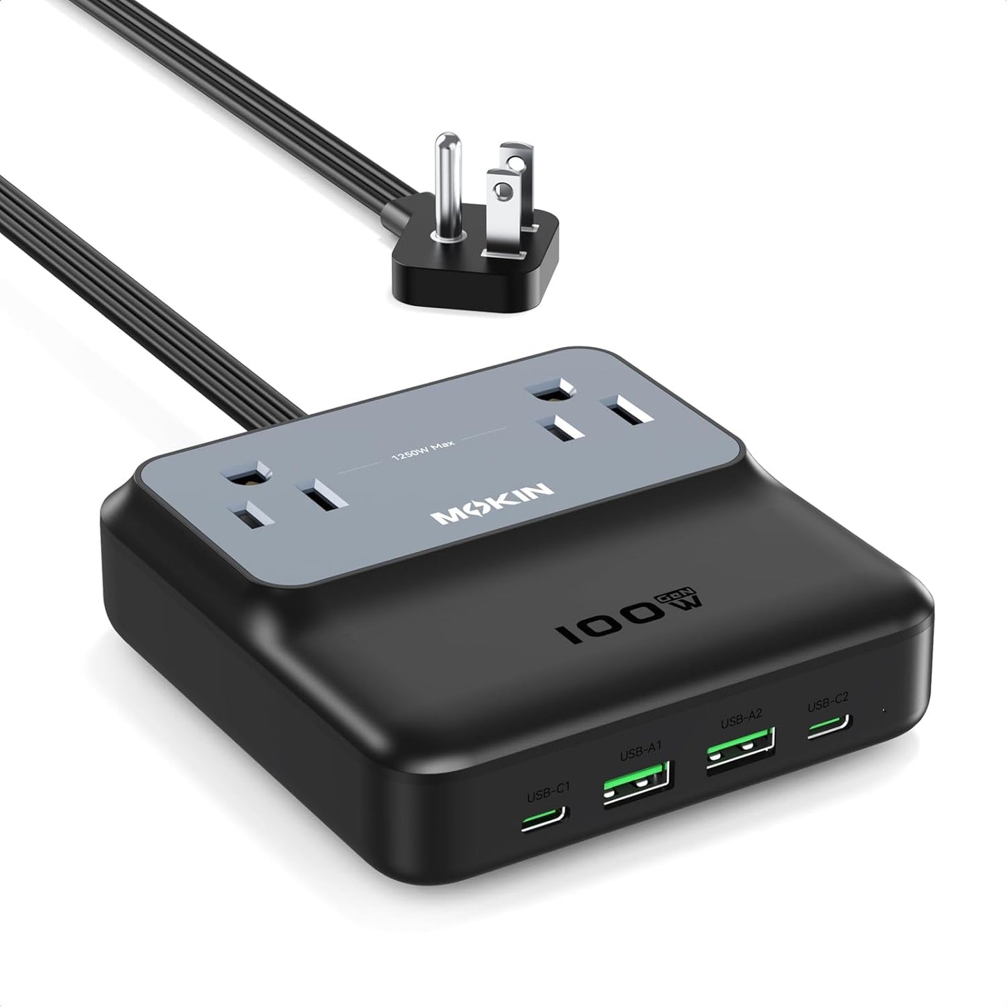 100W GaN USB-C Power Strip Charging Station for 6 Devices