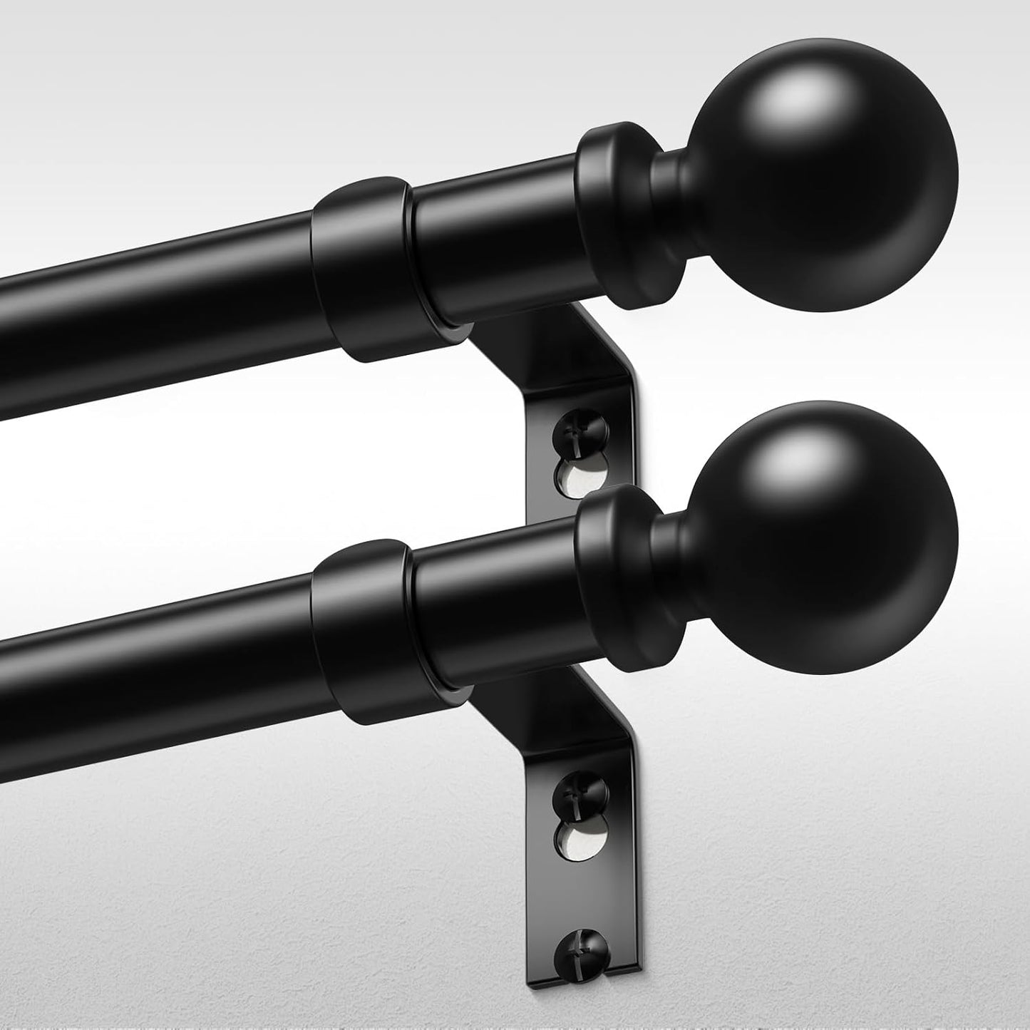 Modern Black Curtain Rods for Windows 30 to 56 Inch - 2 Pack