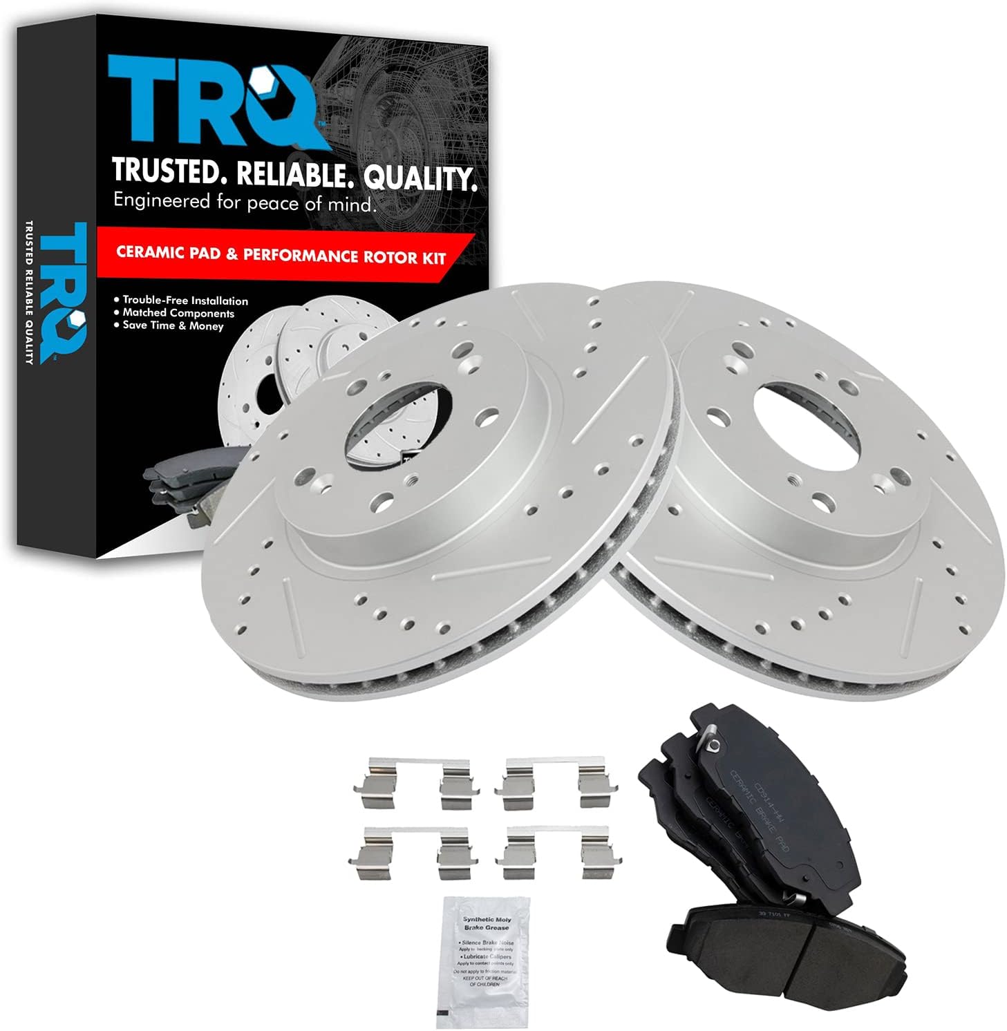 TRQ Performance Brake Rotor Drilled Slotted & Posi Pad Kit