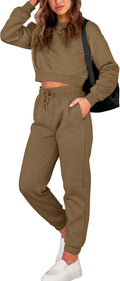 Women Two Piece Crop Top and Jogger Set - Casual Tracksuit