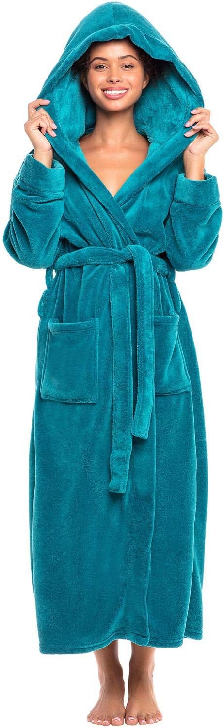 Plush Fleece Robe for Women - Long Hooded Bathrobe Comfort