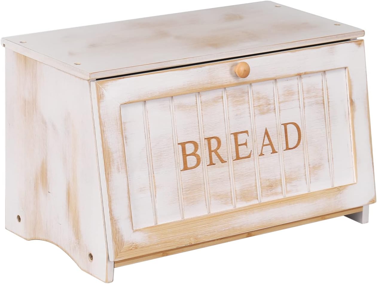 HOMEKOKO Vintage Large Wood Bread Box for Kitchen Counter