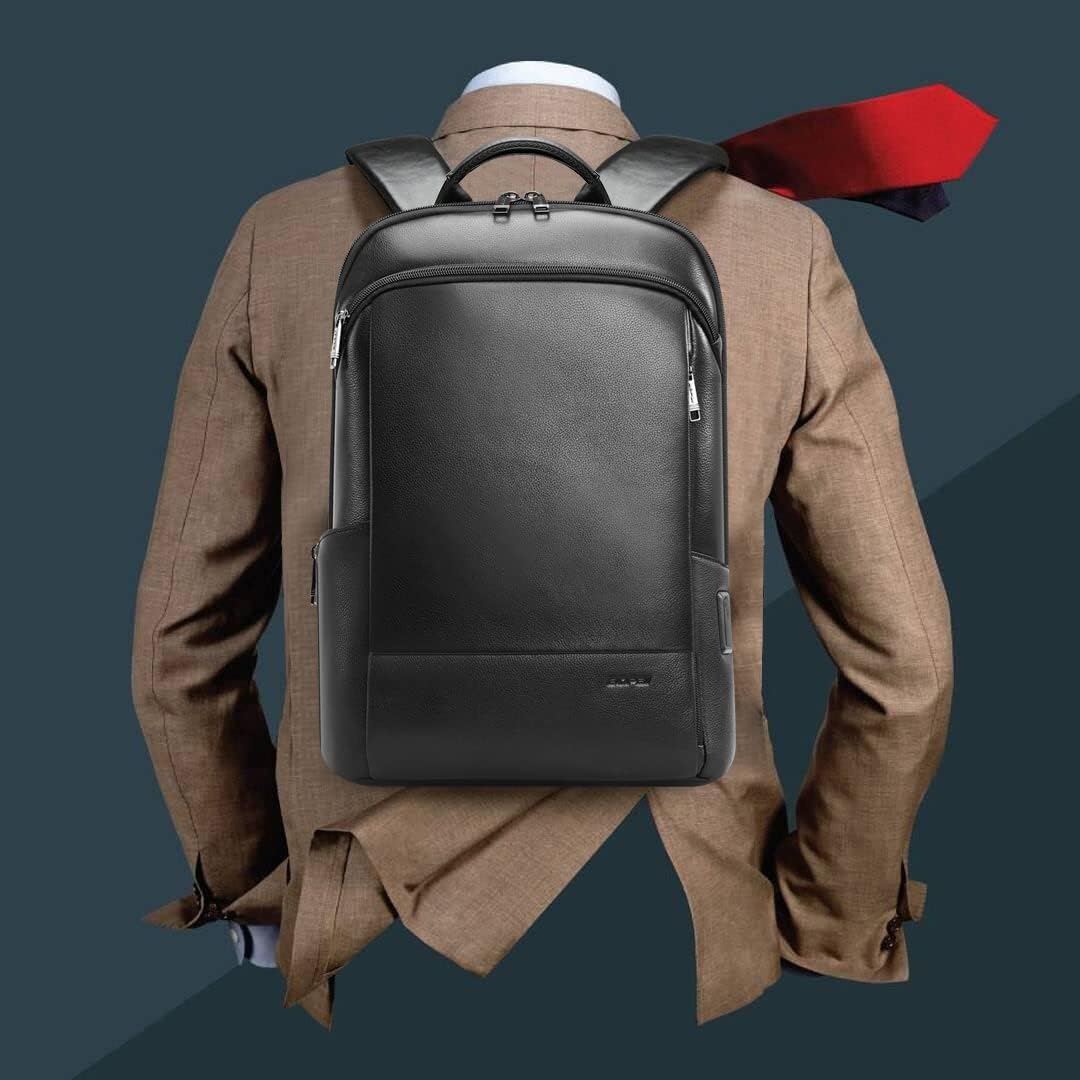 BOPai Unisex Slim Genuine Leather Laptop Backpack for 15-15.6 in