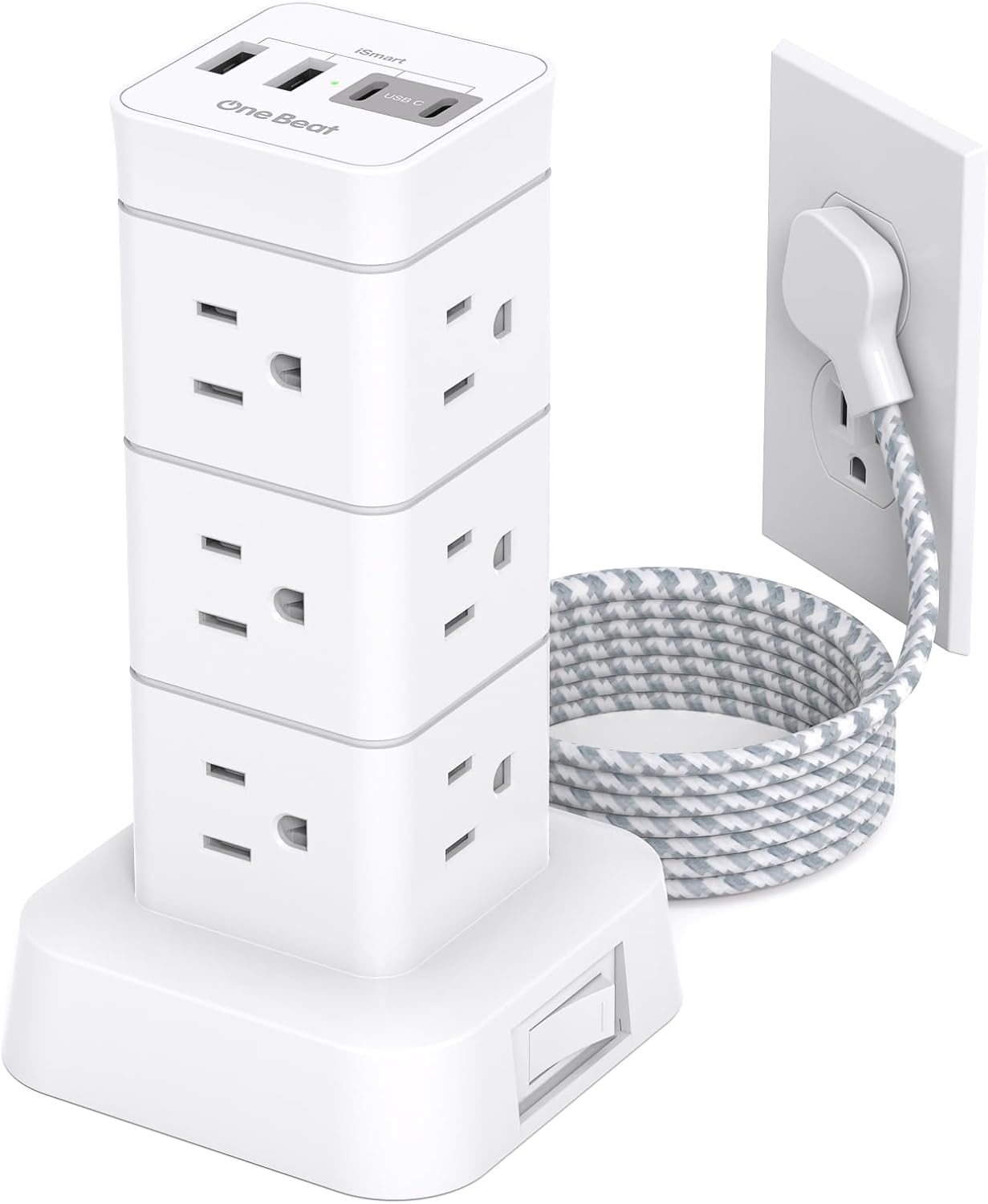 12 Outlet Power Strip Tower with USB Ports for Device Charging
