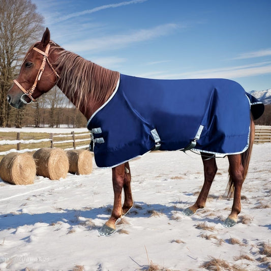 Premium 1200D Winter Horse Blanket for Real Horses in Navy Blue