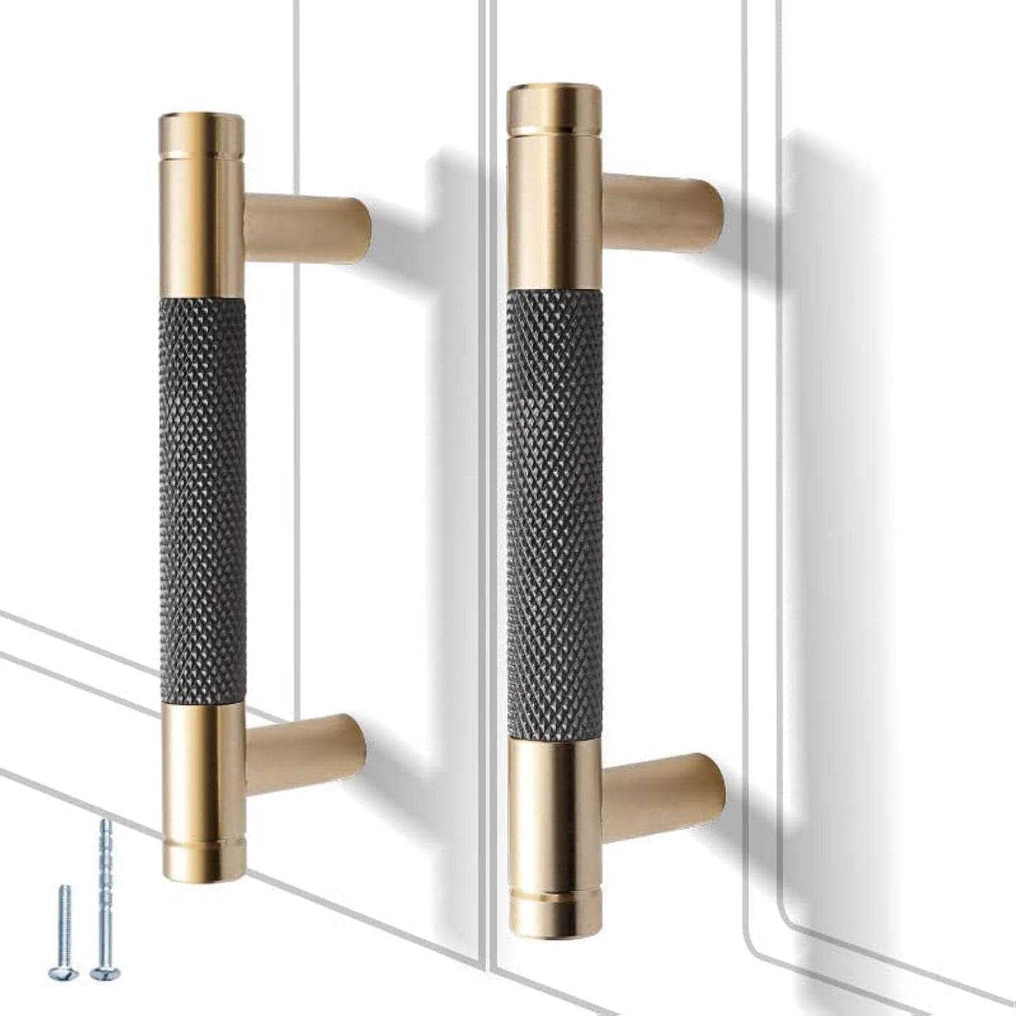 3 Inch Knurled Cabinet Handles in Gold and Grey Oxidation Finish