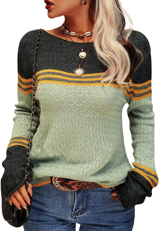 Danedvi Womens Fall Fashion 2025 Colorblock Striped Sweater
