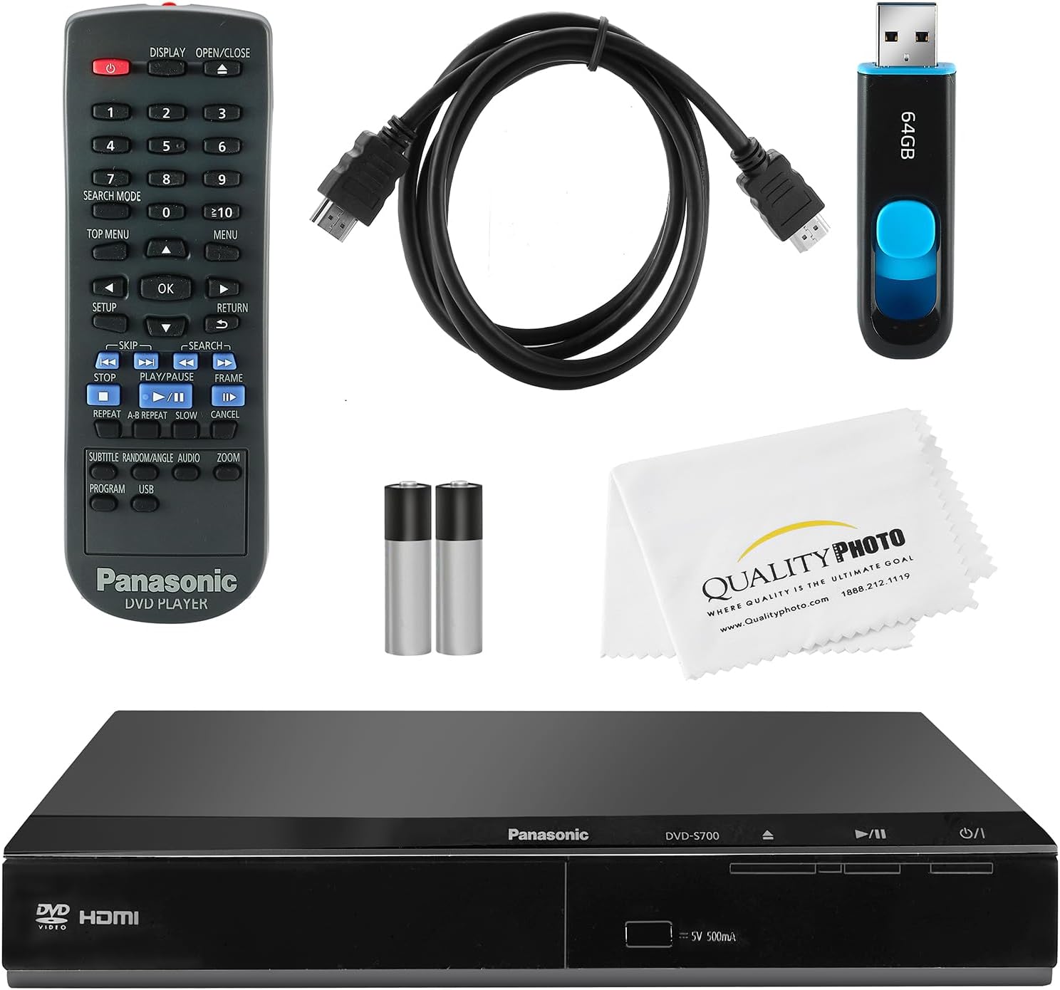 Panasonic DVD Player DVD-S700 Bundle with HDMI Cable and USB Drive