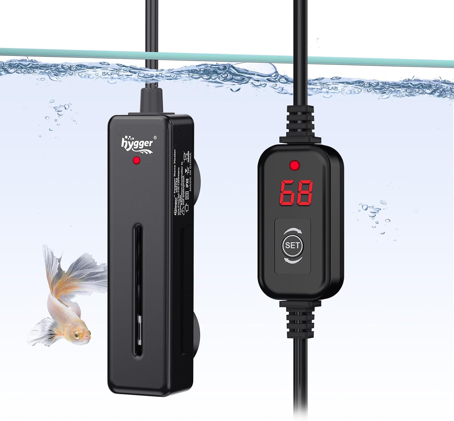 hygger 50W Mini Fish Tank Heater | Digital Display | Precise Temperature Control